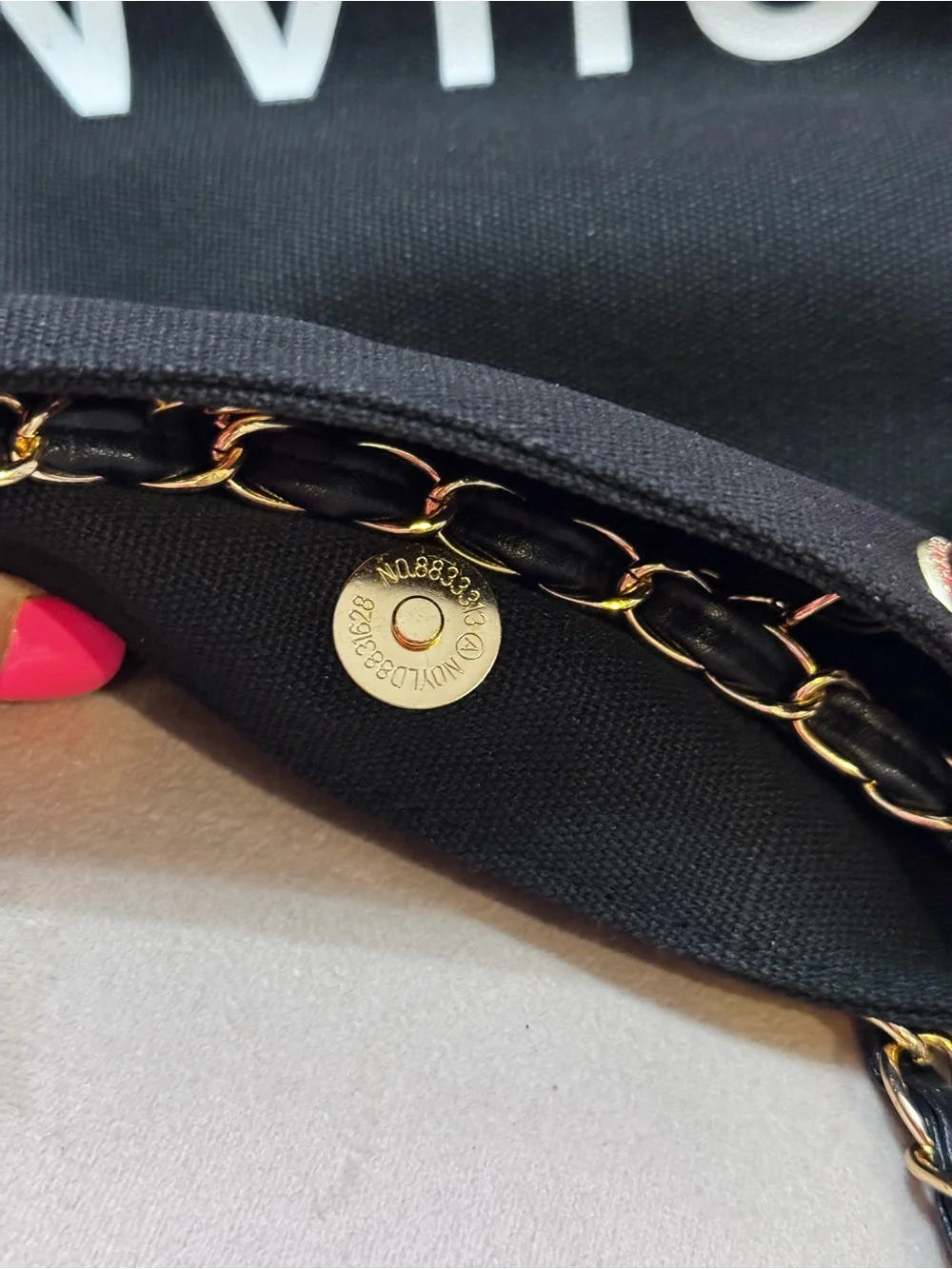 Black Canvas Tote Gold Chain